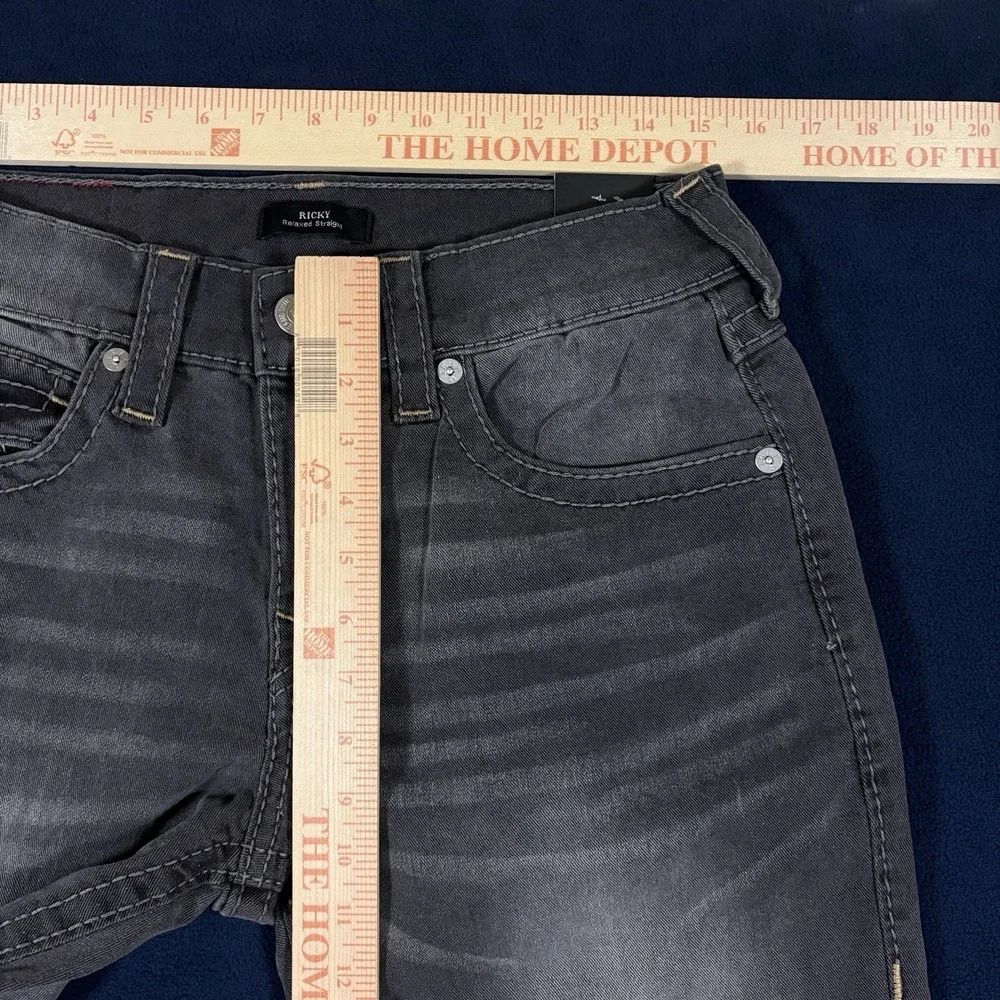 True Religion Jeans Mens Size 30x34 Ricky Big T Flap Relaxed Straight Gray Denim